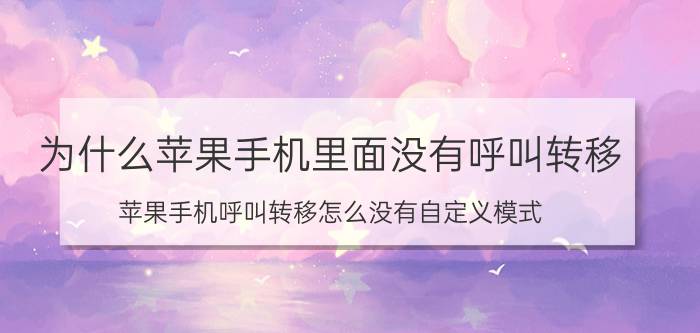 为什么苹果手机里面没有呼叫转移 苹果手机呼叫转移怎么没有自定义模式？